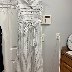 Style & Co. White and Black Striped Jumpsuit